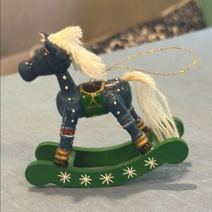 Handcrafted Blue and Green Rocking Horse Ornament